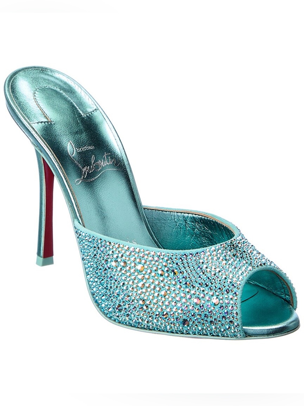 CHRISTIAN LOUBOUTIN Me Dolly Strass Red Sole Slide Sandals In Bermuda